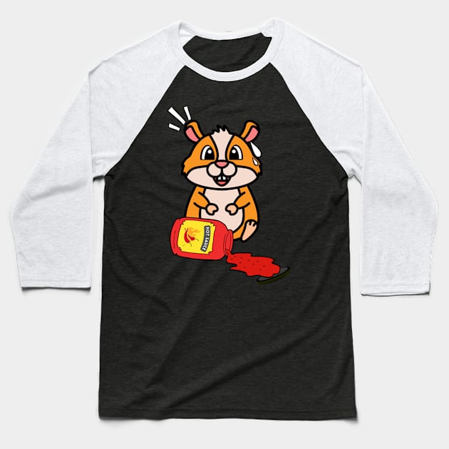 Cute Hamster Spills Hot Sauce Tabasco Baseball T-Shirt by Pet Station